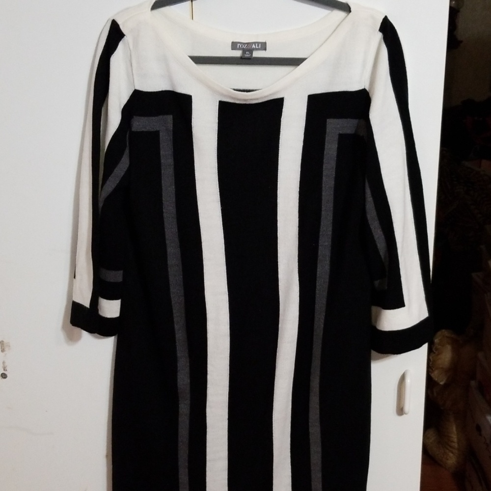 Sweater Dress SOFT Black Gray White Stretchy XL